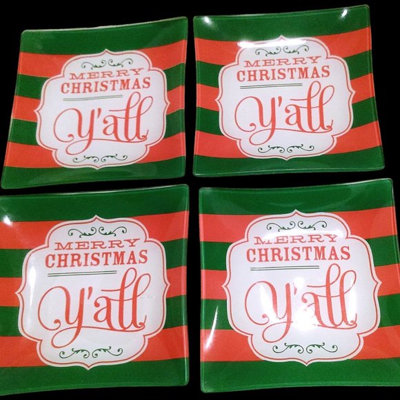 Christmas Glass Appetizer Tray,  Set of 4 Snack Plates, Glass Dessert Plates - Picture 3 of 10
